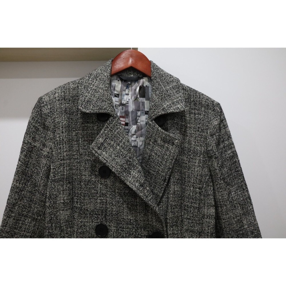 Paul Smith Black Womens 46 Plaid Herringbone Merino Wool Trench Coat Jacket - Picture 2 of 8